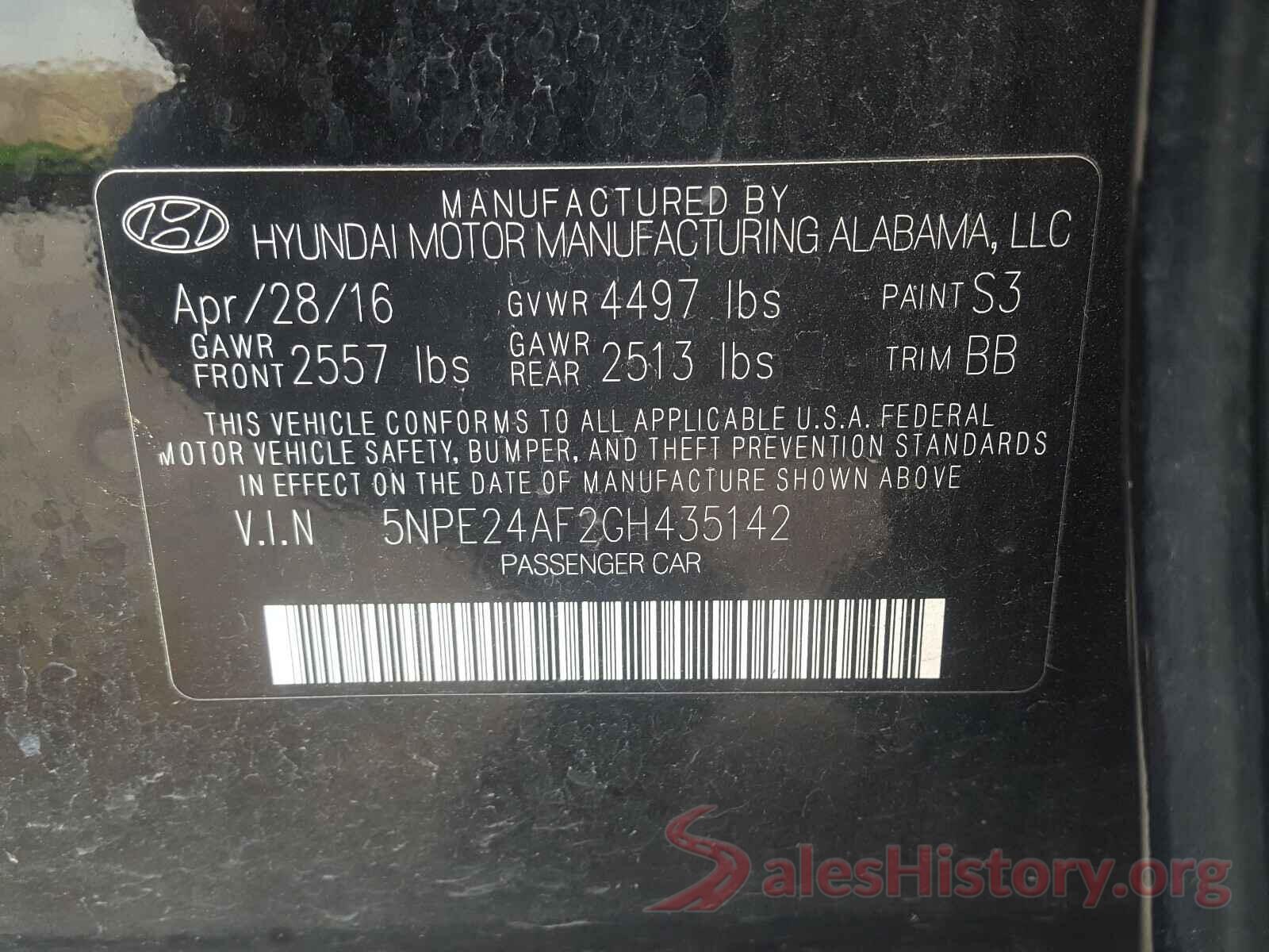 5NPE24AF2GH435142 2016 HYUNDAI SONATA