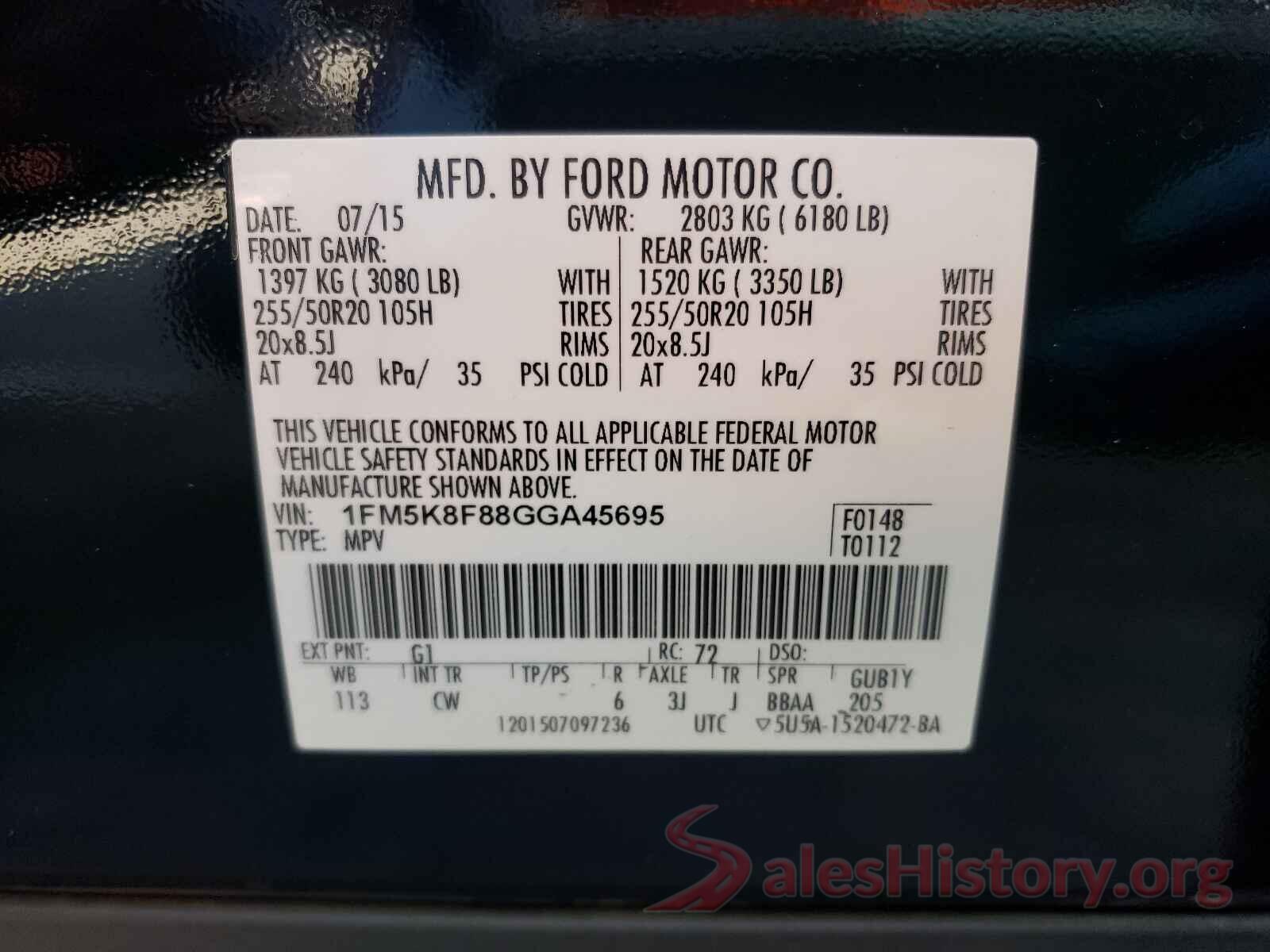 1FM5K8F88GGA45695 2016 FORD EXPLORER