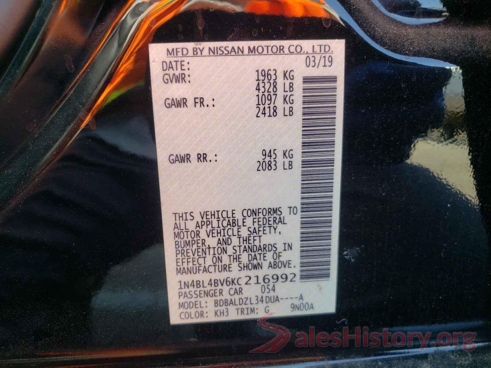 1N4BL4BV6KC216992 2019 NISSAN ALTIMA