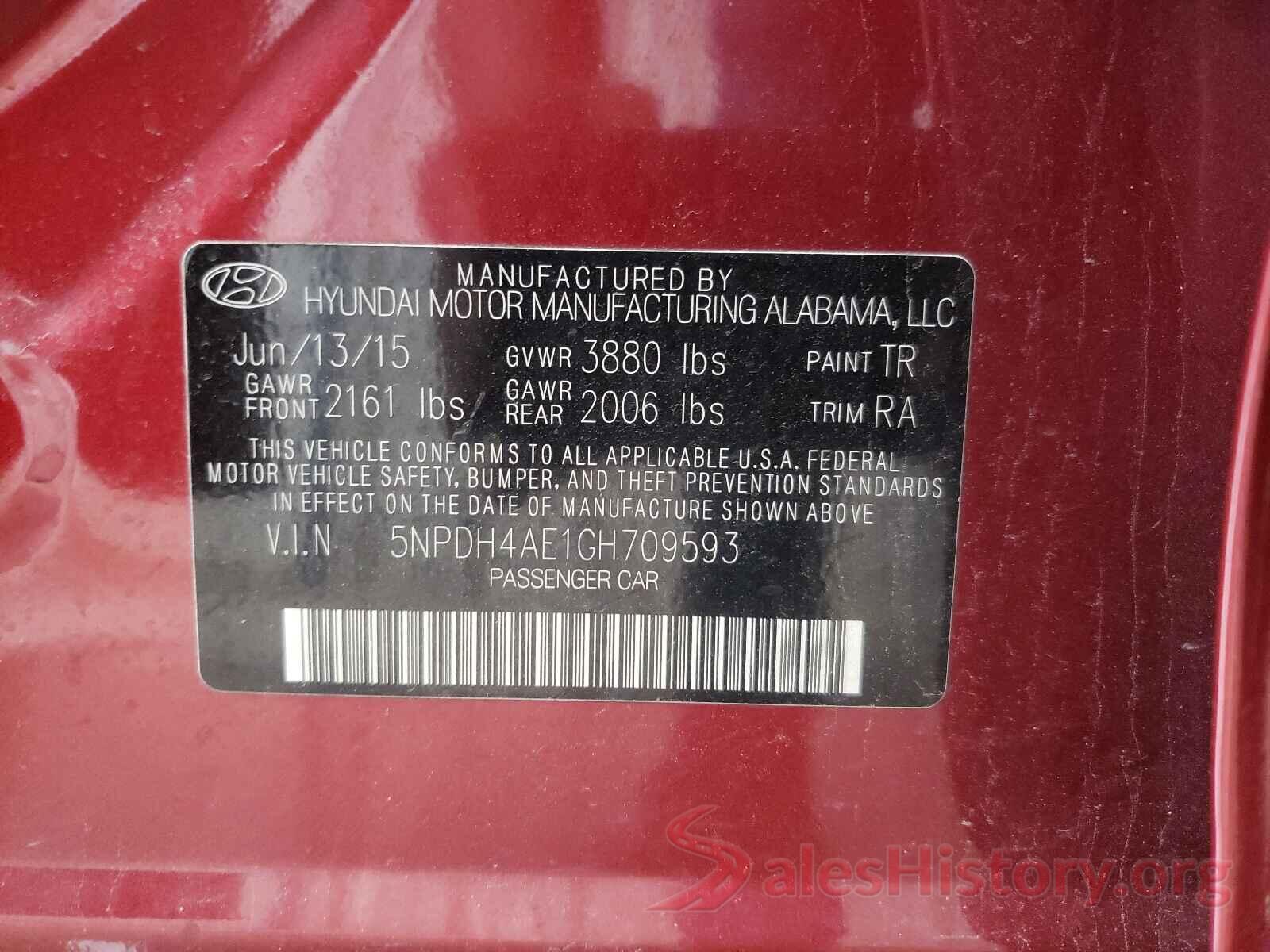 5NPDH4AE1GH709593 2016 HYUNDAI ELANTRA