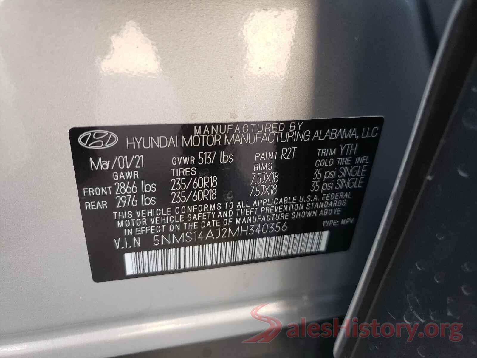 5NMS14AJ2MH340356 2021 HYUNDAI SANTA FE