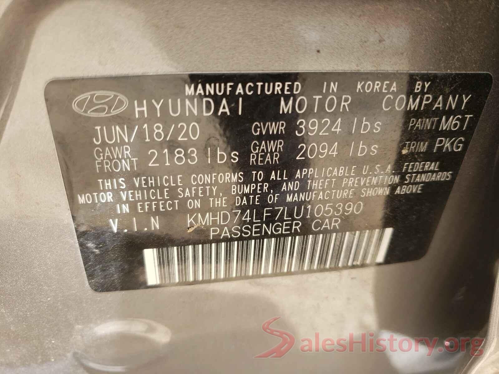 KMHD74LF7LU105390 2020 HYUNDAI ELANTRA