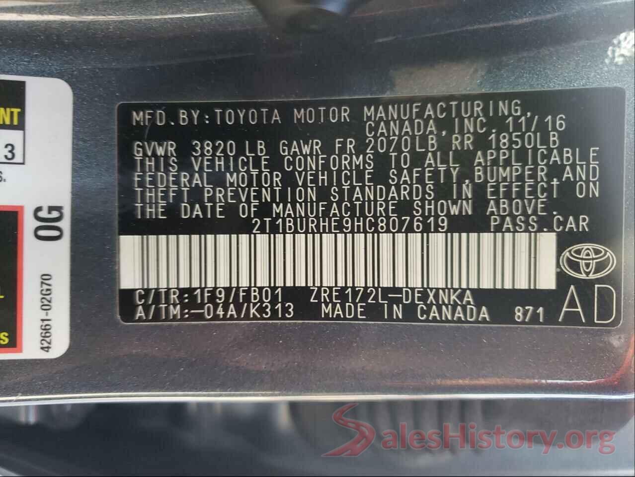 2T1BURHE9HC807619 2017 TOYOTA COROLLA