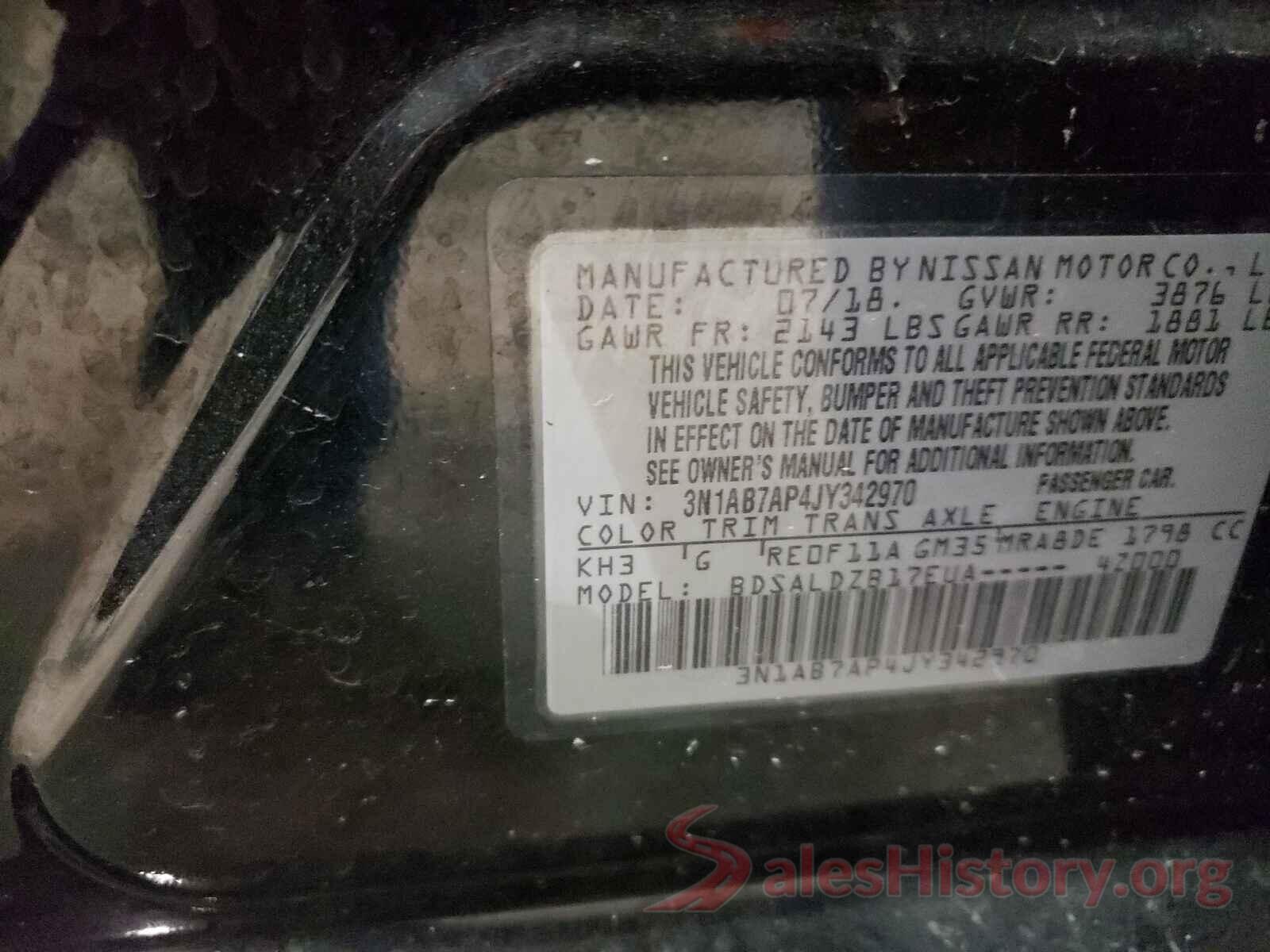 3N1AB7AP4JY342970 2018 NISSAN SENTRA