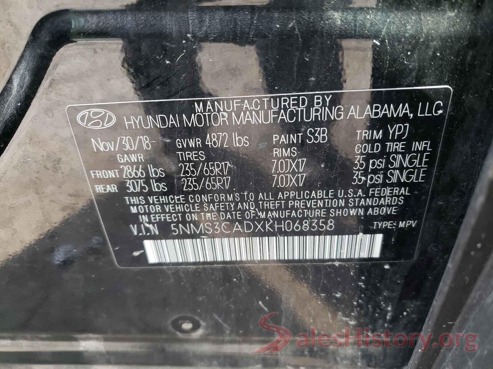 5NMS3CADXKH068358 2019 HYUNDAI SANTA FE