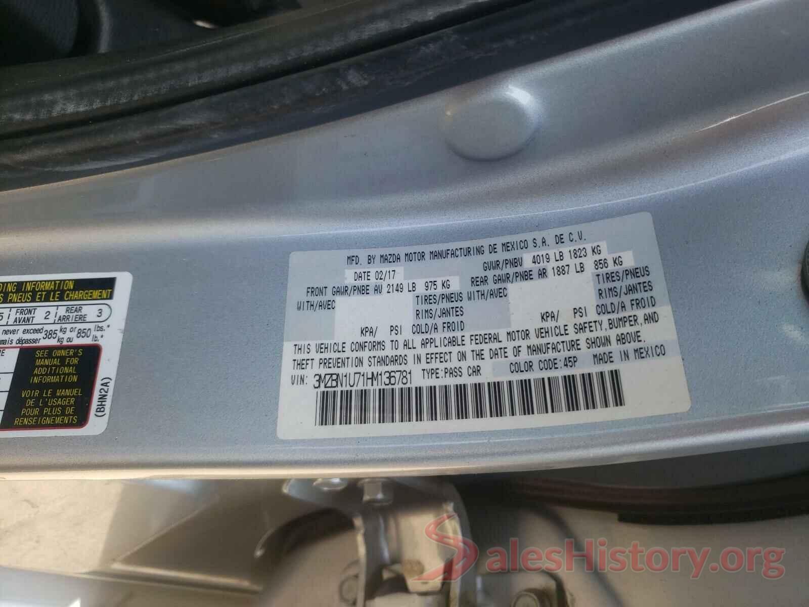 3MZBN1U71HM136781 2017 MAZDA 3