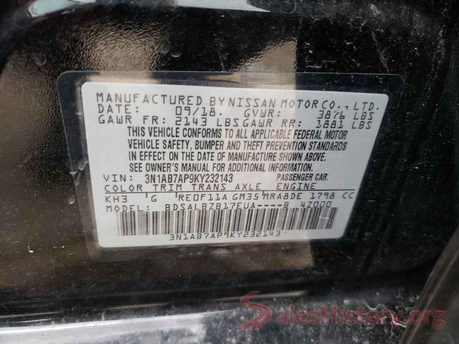 3N1AB7AP9KY232143 2019 NISSAN SENTRA