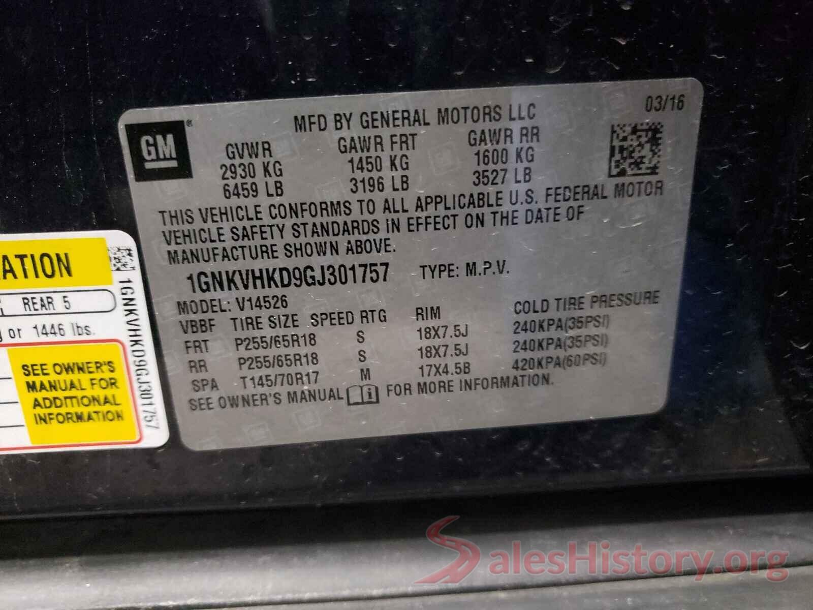 1GNKVHKD9GJ301757 2016 CHEVROLET TRAVERSE