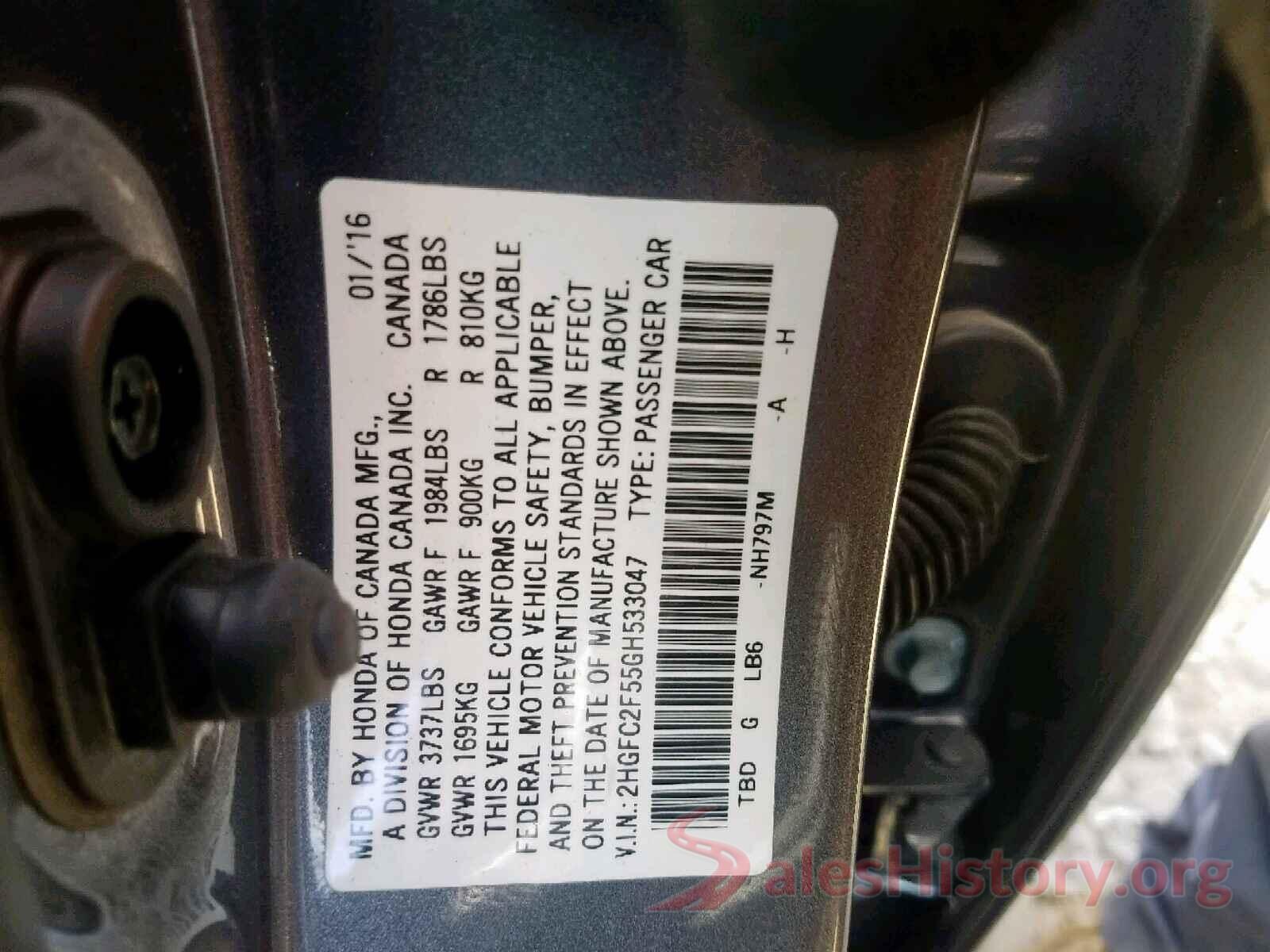 2HGFC2F55GH533047 2016 HONDA CIVIC