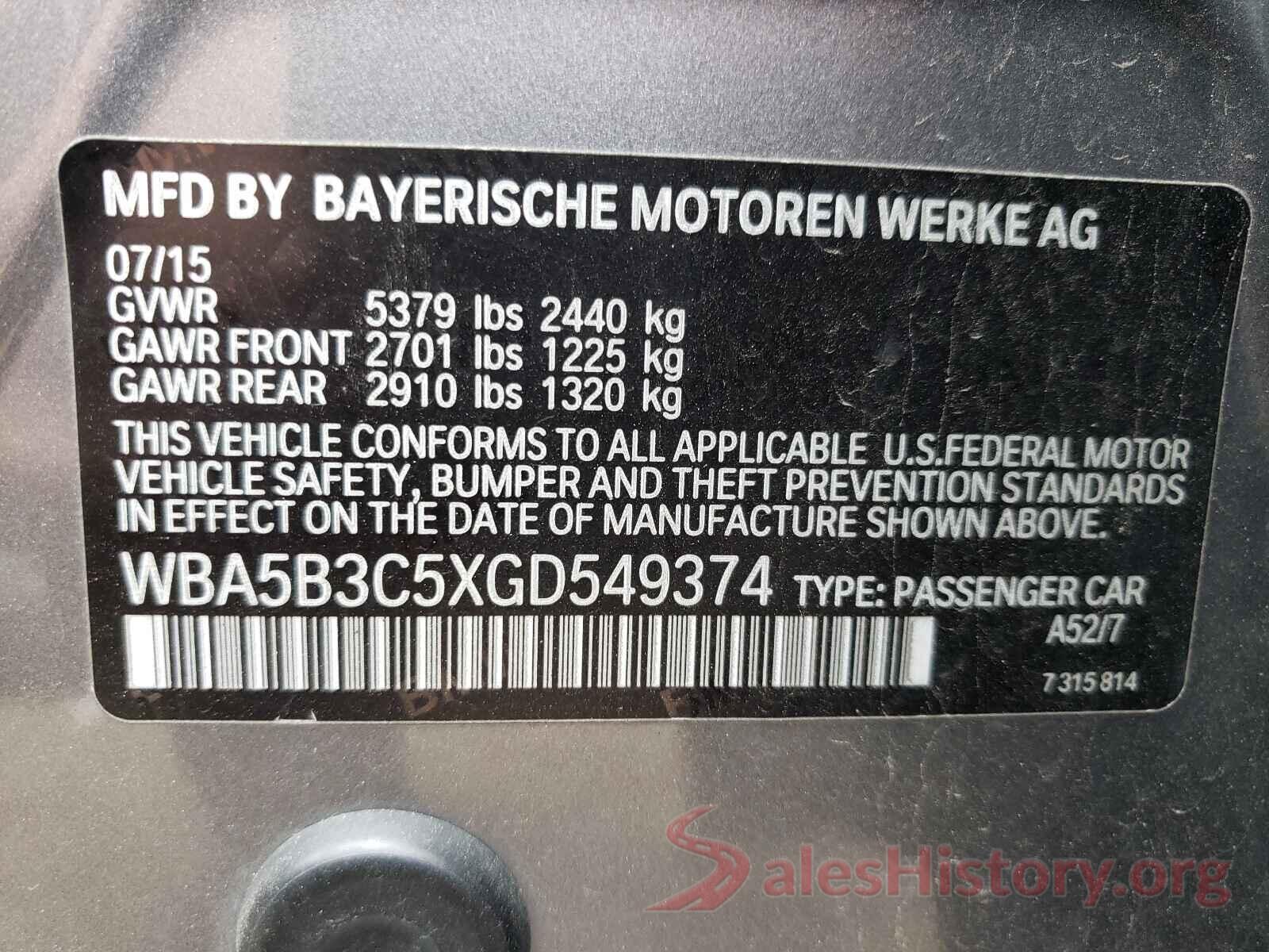 WBA5B3C5XGD549374 2016 BMW 5 SERIES