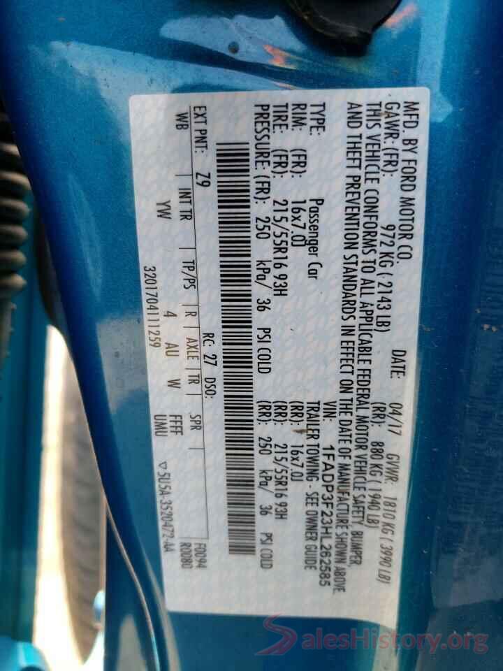 1FADP3F23HL262585 2017 FORD FOCUS