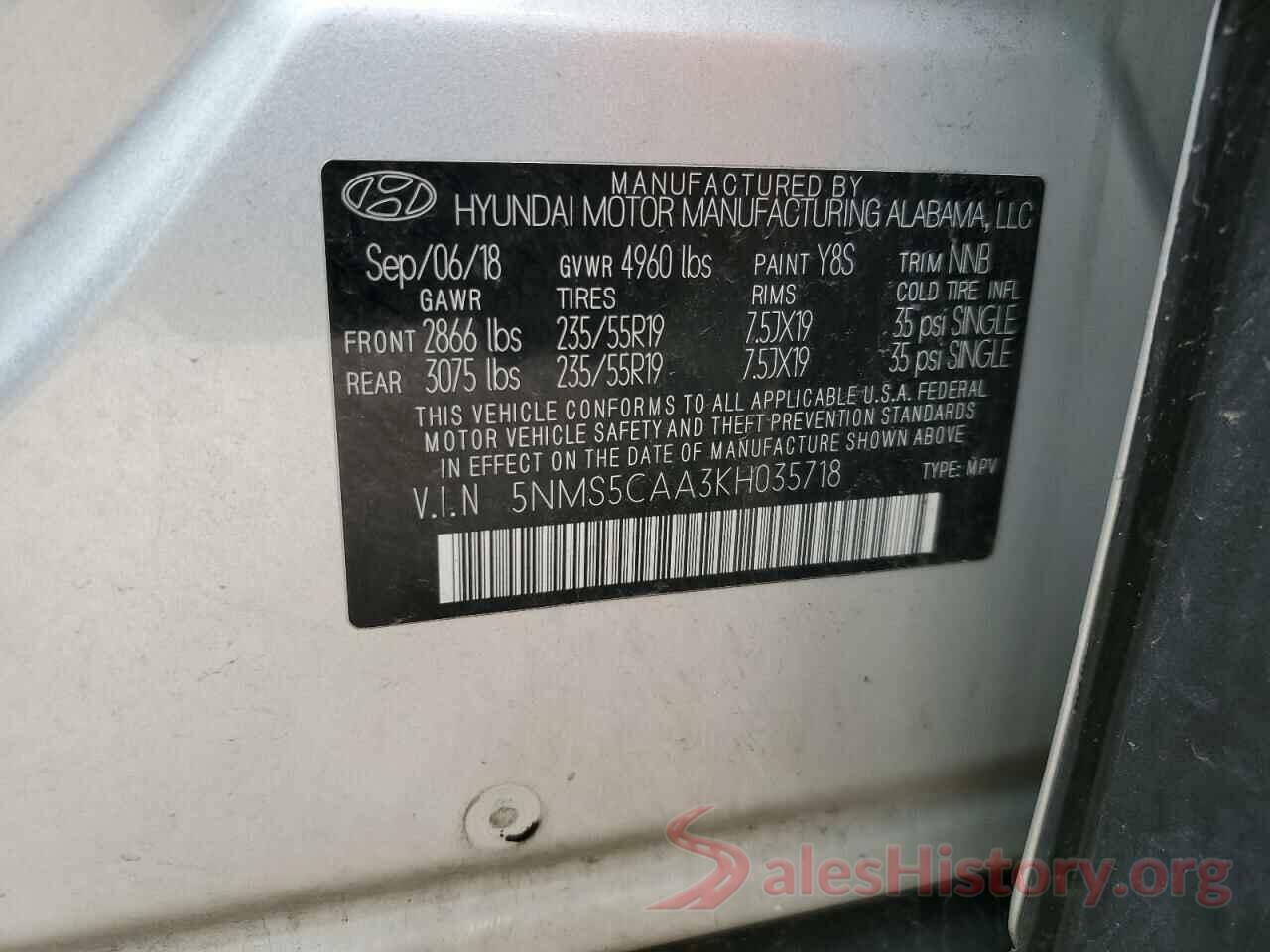 5NMS5CAA3KH035718 2019 HYUNDAI SANTA FE