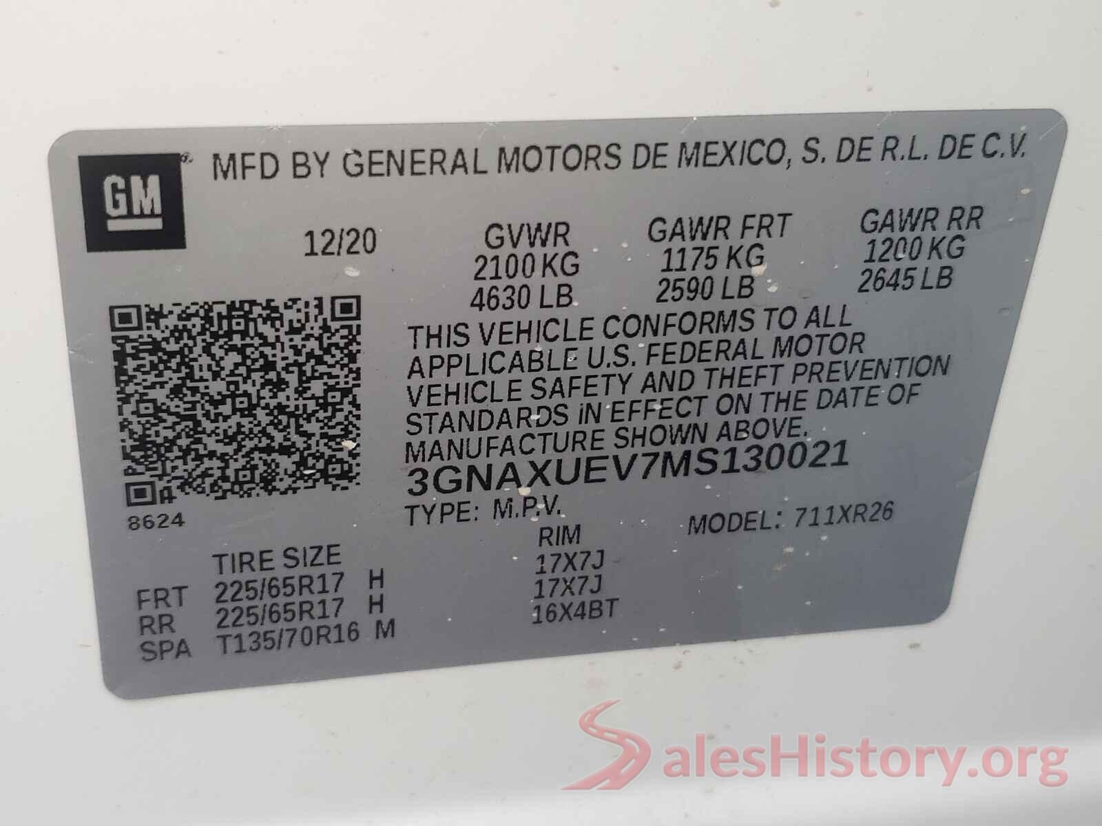 3GNAXUEV7MS130021 2021 CHEVROLET EQUINOX