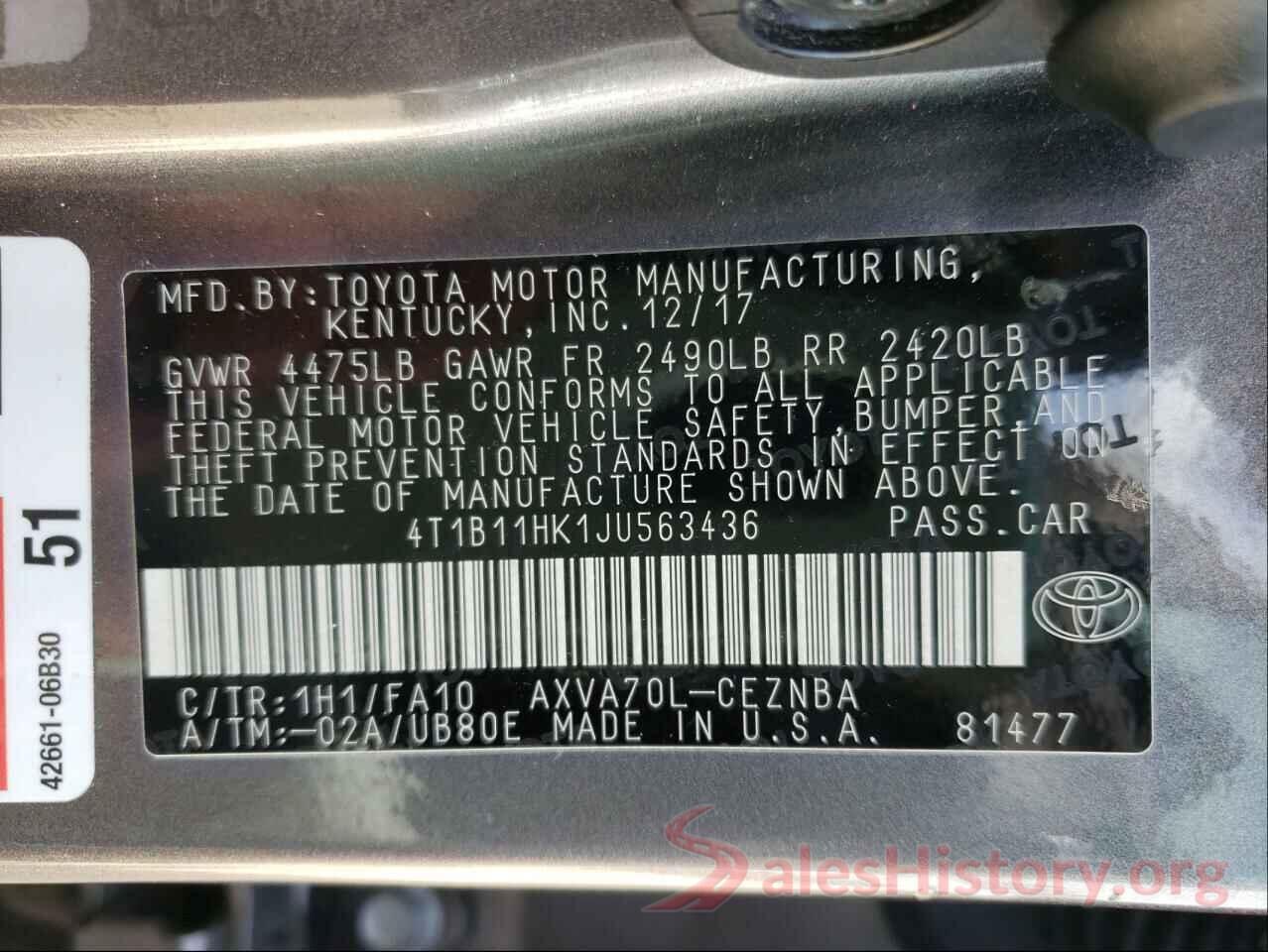 4T1B11HK1JU563436 2018 TOYOTA CAMRY