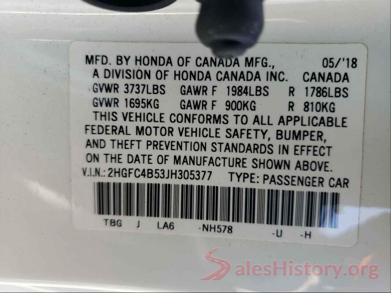 2HGFC4B53JH305377 2018 HONDA CIVIC