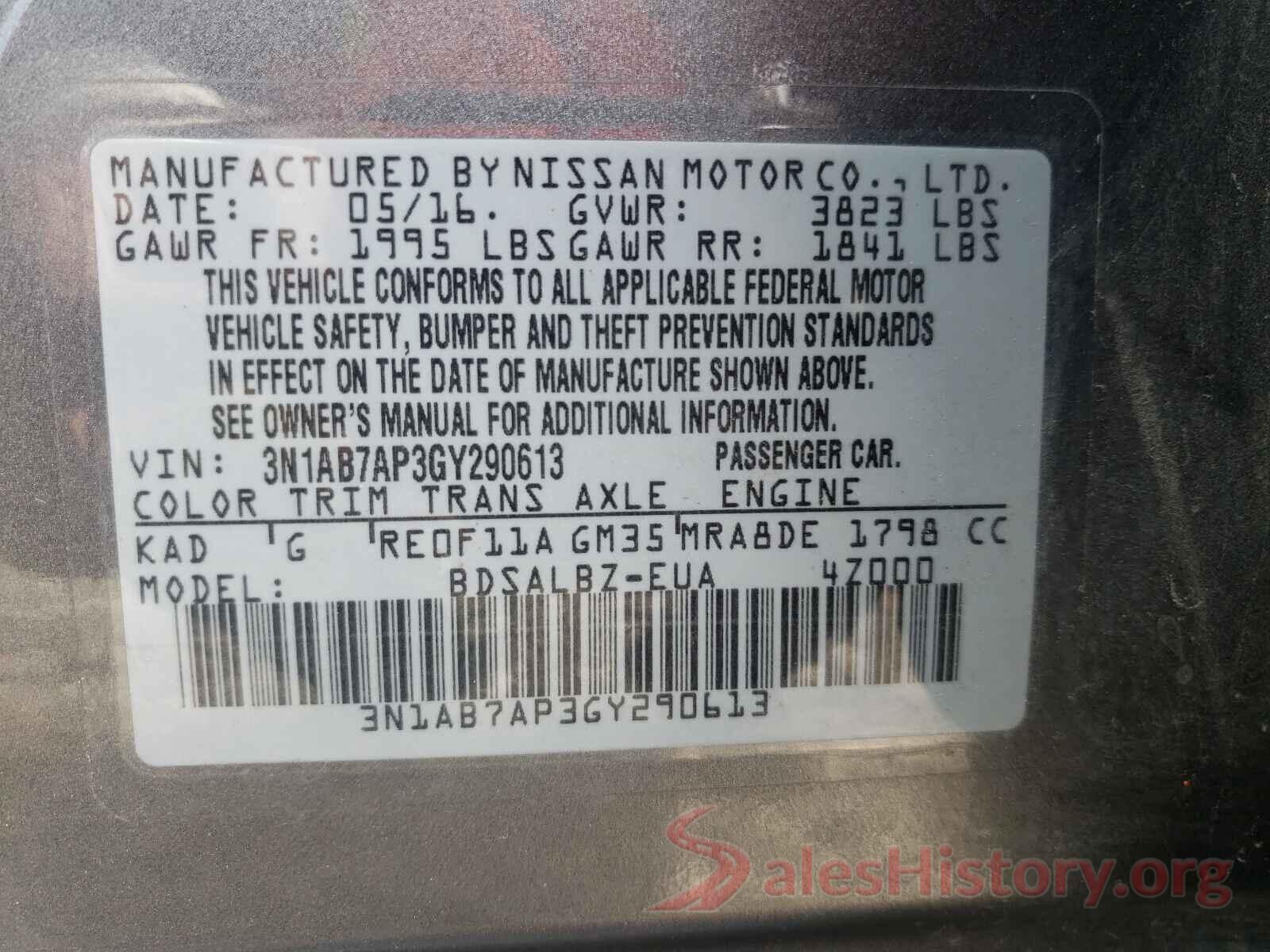 3N1AB7AP3GY290613 2016 NISSAN SENTRA