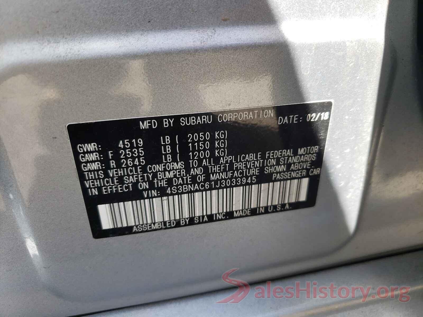 4S3BNAC61J3033945 2018 SUBARU LEGACY