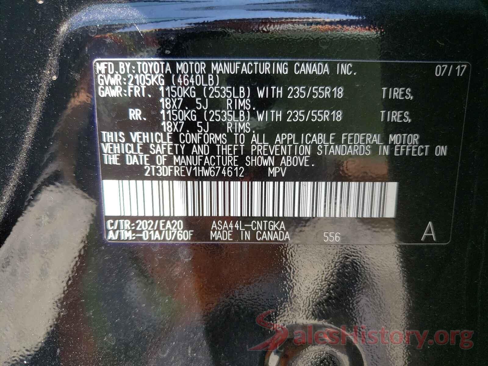 2T3DFREV1HW674612 2017 TOYOTA RAV4