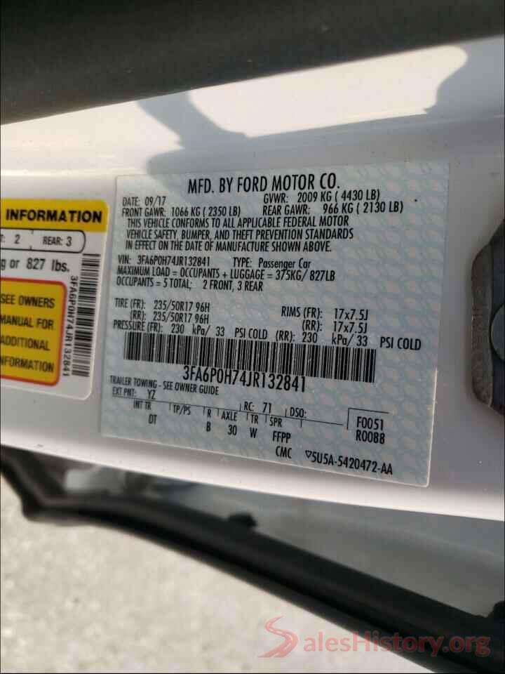 3FA6P0H74JR132841 2018 FORD FUSION