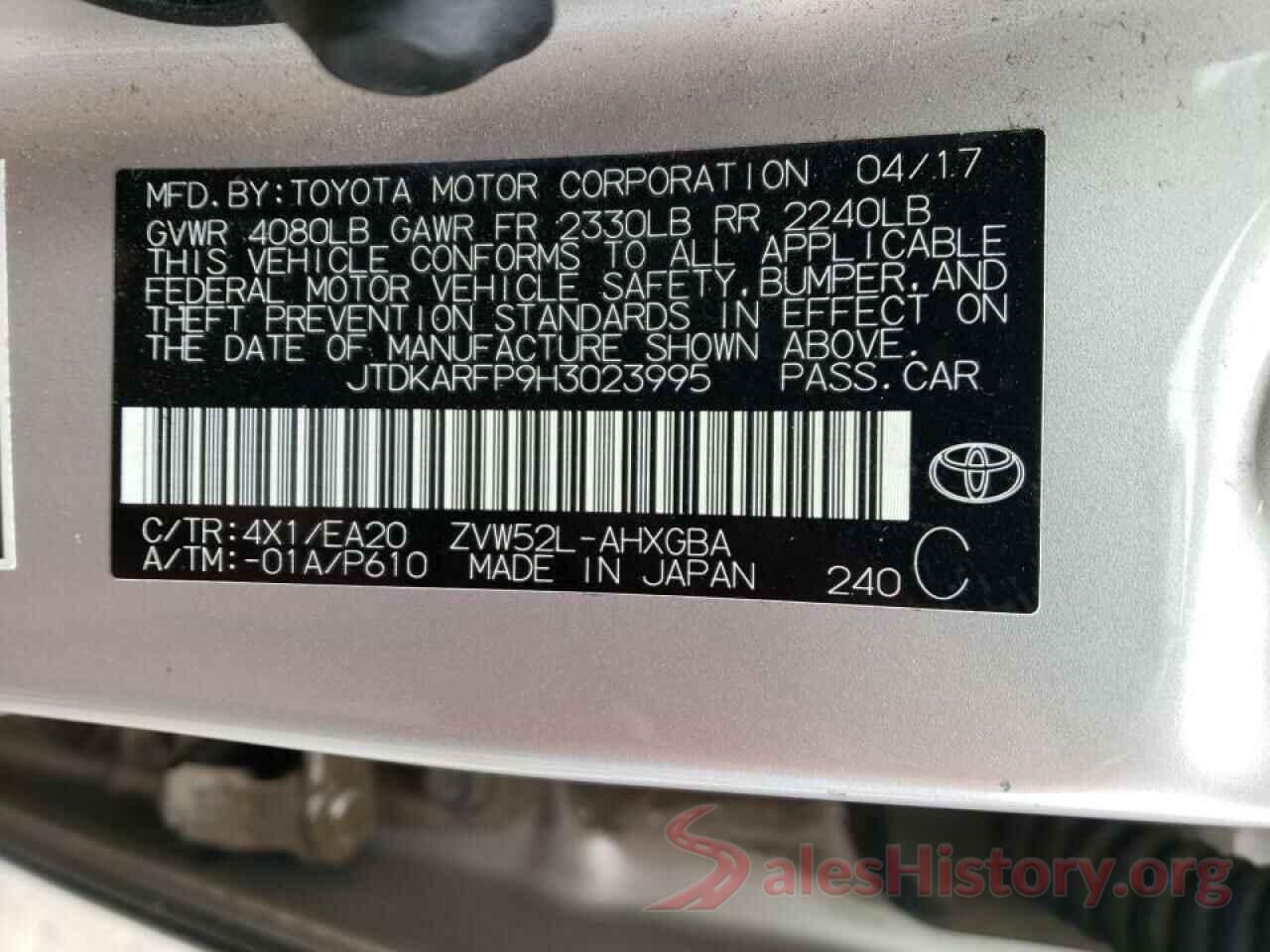 JTDKARFP9H3023995 2017 TOYOTA PRIUS