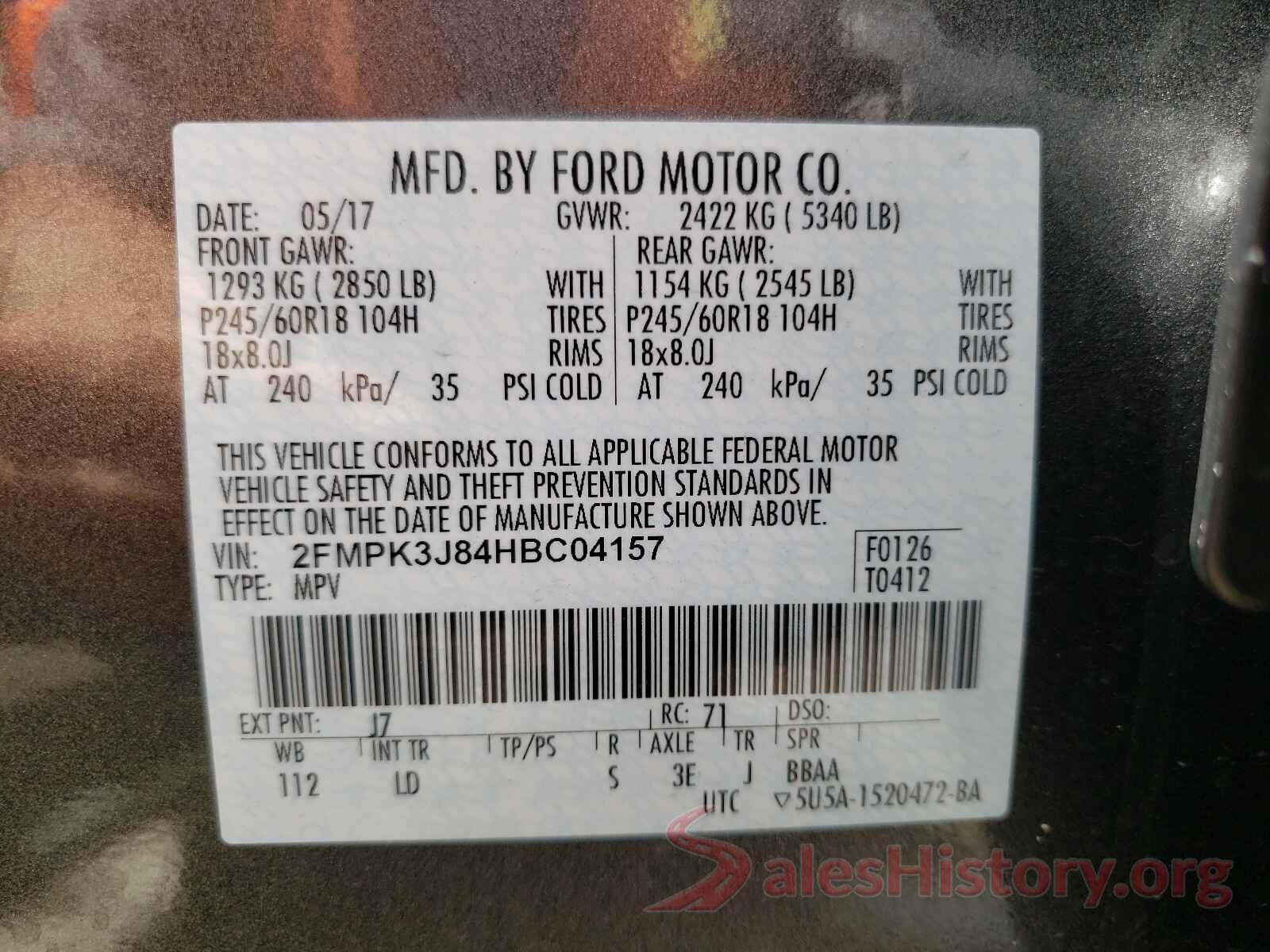 2FMPK3J84HBC04157 2017 FORD EDGE