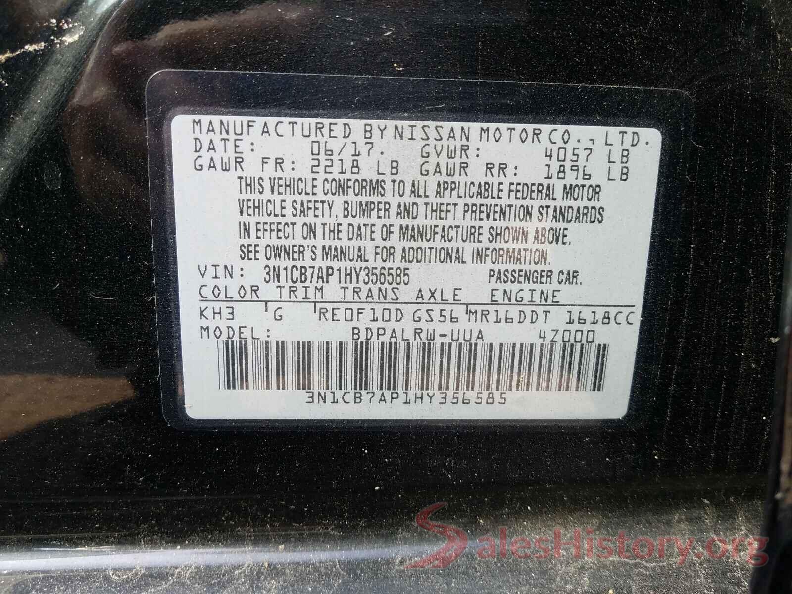 3N1CB7AP1HY356585 2017 NISSAN SENTRA