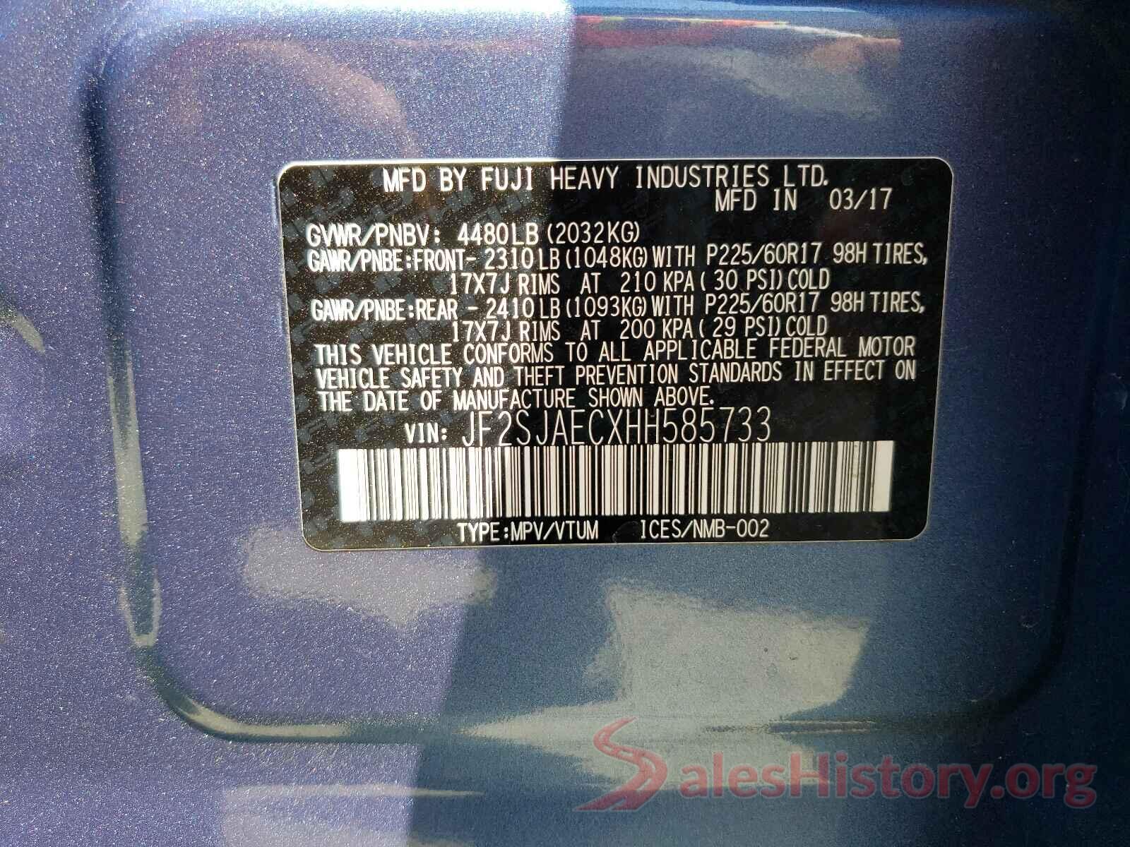 JF2SJAECXHH585733 2017 SUBARU FORESTER