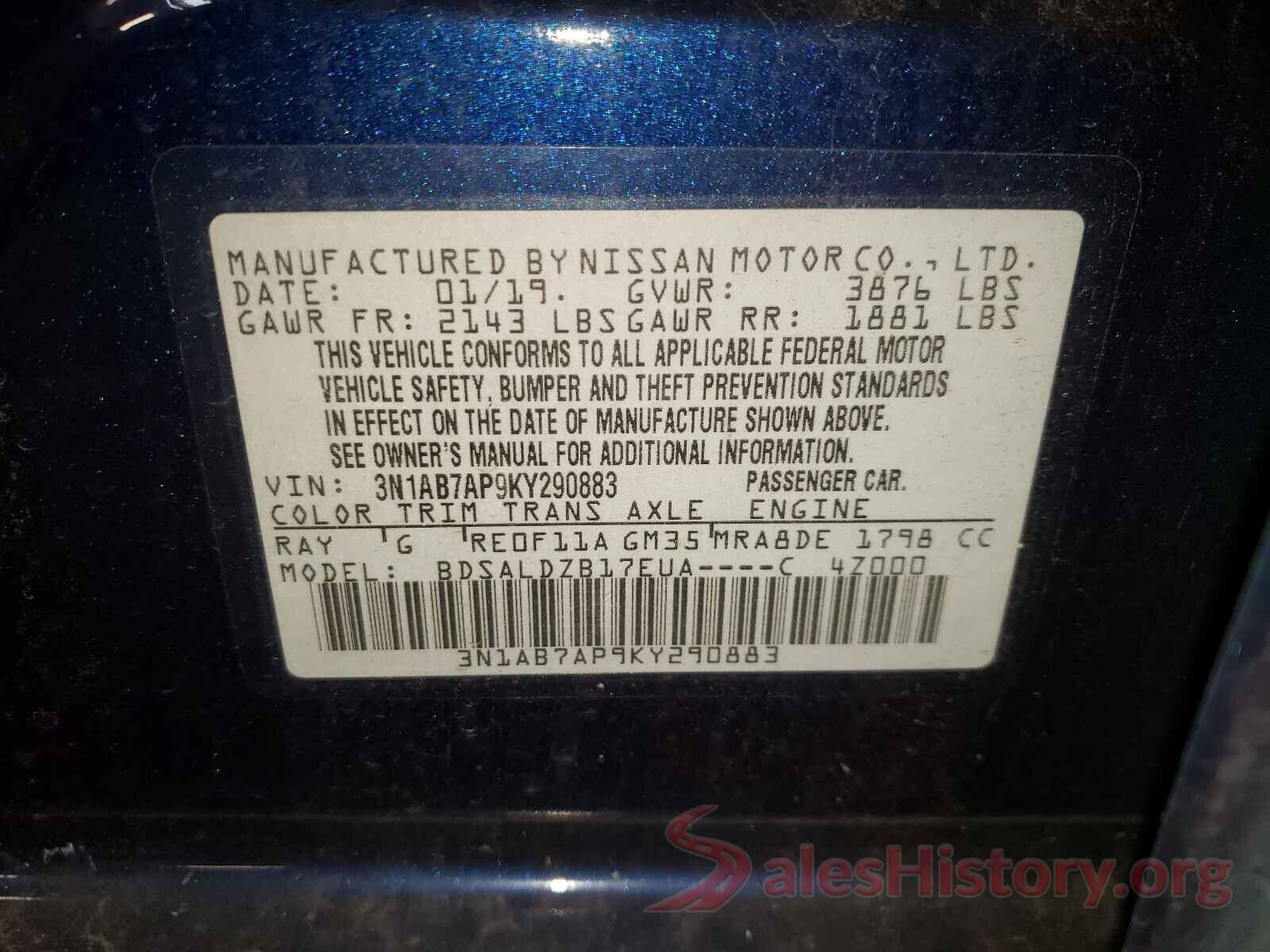 3N1AB7AP9KY290883 2019 NISSAN SENTRA