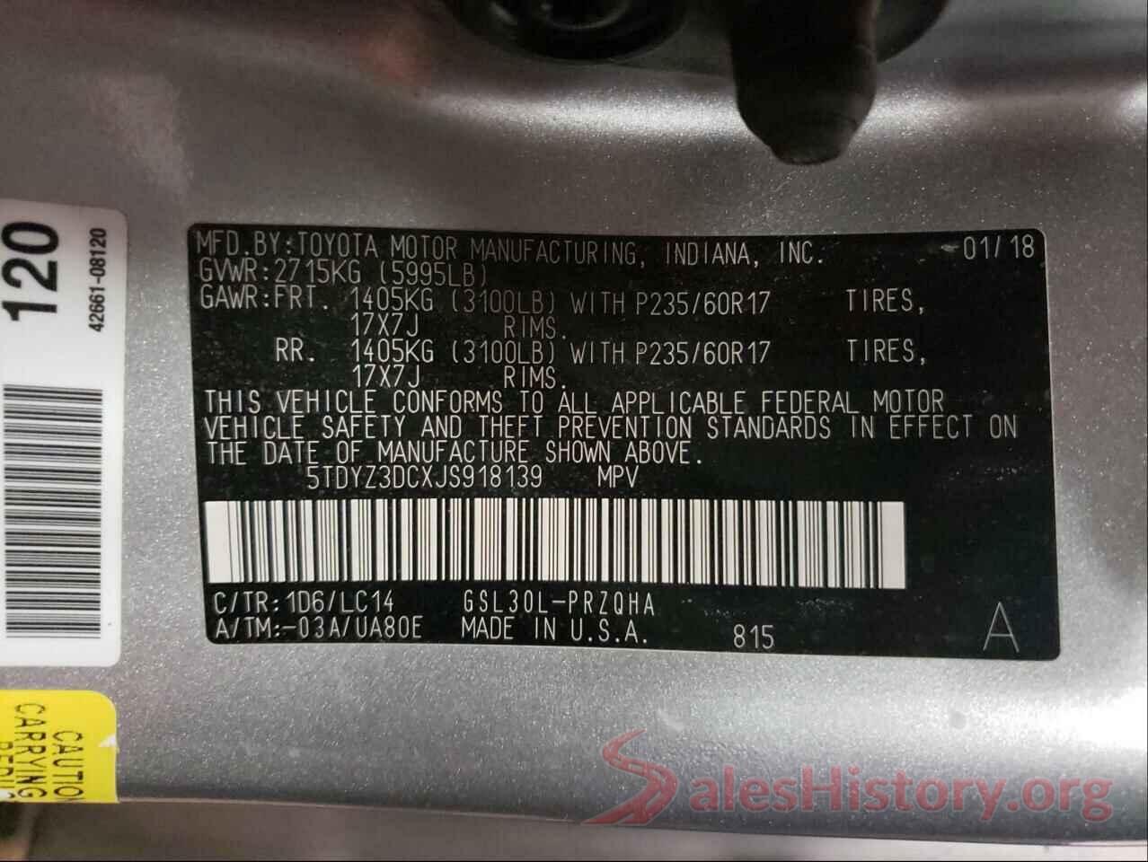 5TDYZ3DCXJS918139 2018 TOYOTA SIENNA