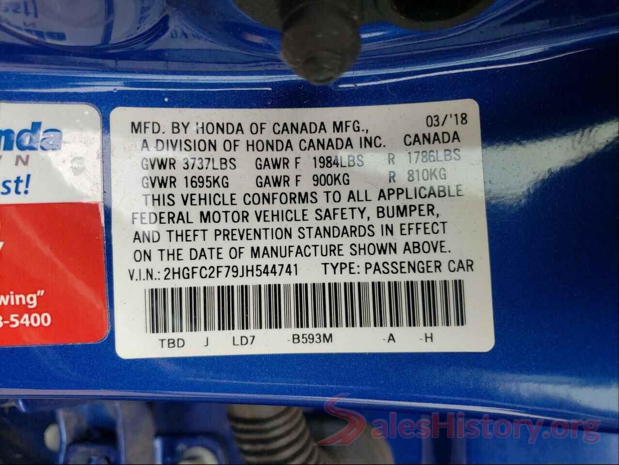 2HGFC2F79JH544741 2018 HONDA CIVIC