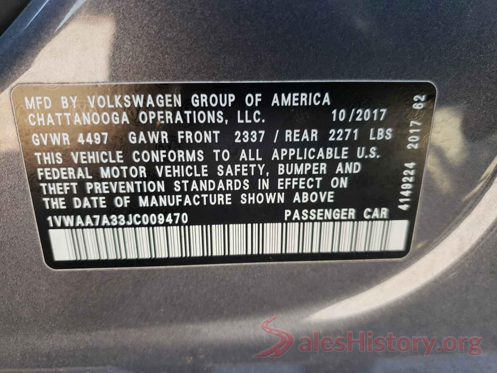 1VWAA7A33JC009470 2018 VOLKSWAGEN PASSAT