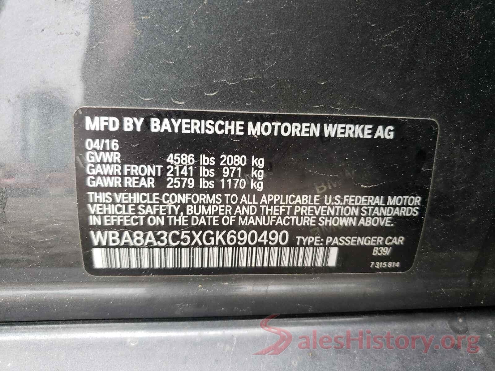 WBA8A3C5XGK690490 2016 BMW 3 SERIES