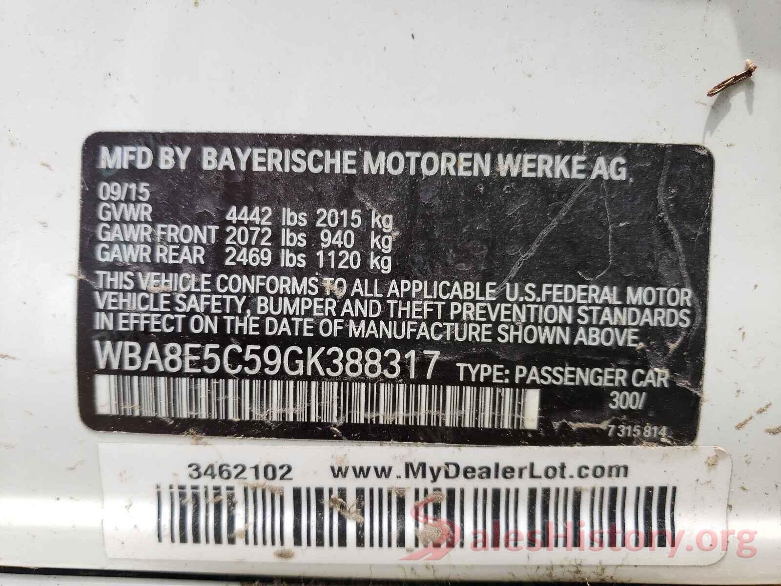 WBA8E5C59GK388317 2016 BMW 3 SERIES