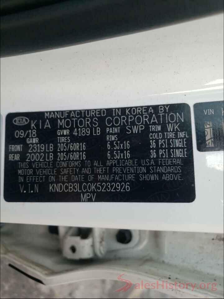 KNDCB3LC0K5232926 2019 KIA NIRO