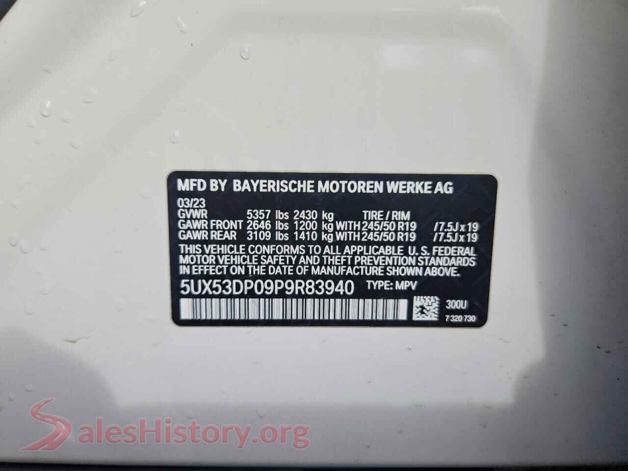 2023 BMW X3 VIN 5UX53DP09P9R83940, damage close-up