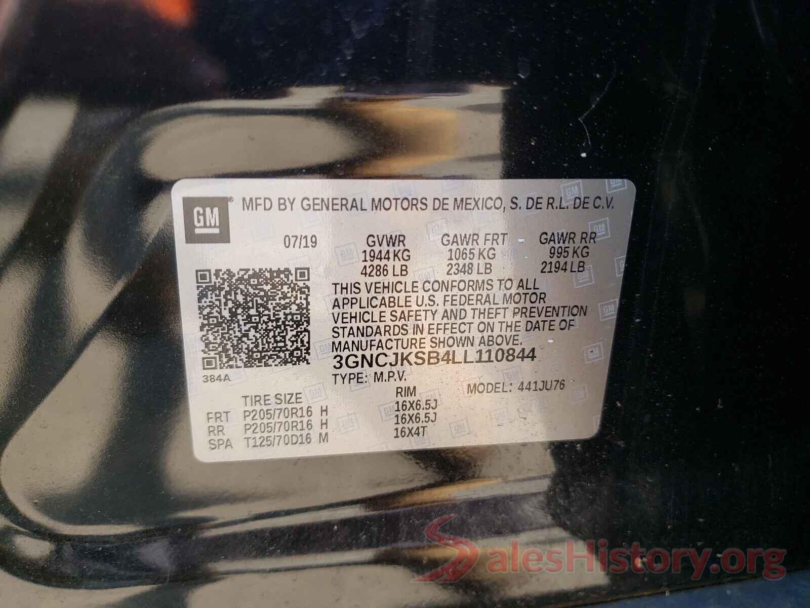 3GNCJKSB4LL110844 2020 CHEVROLET TRAX