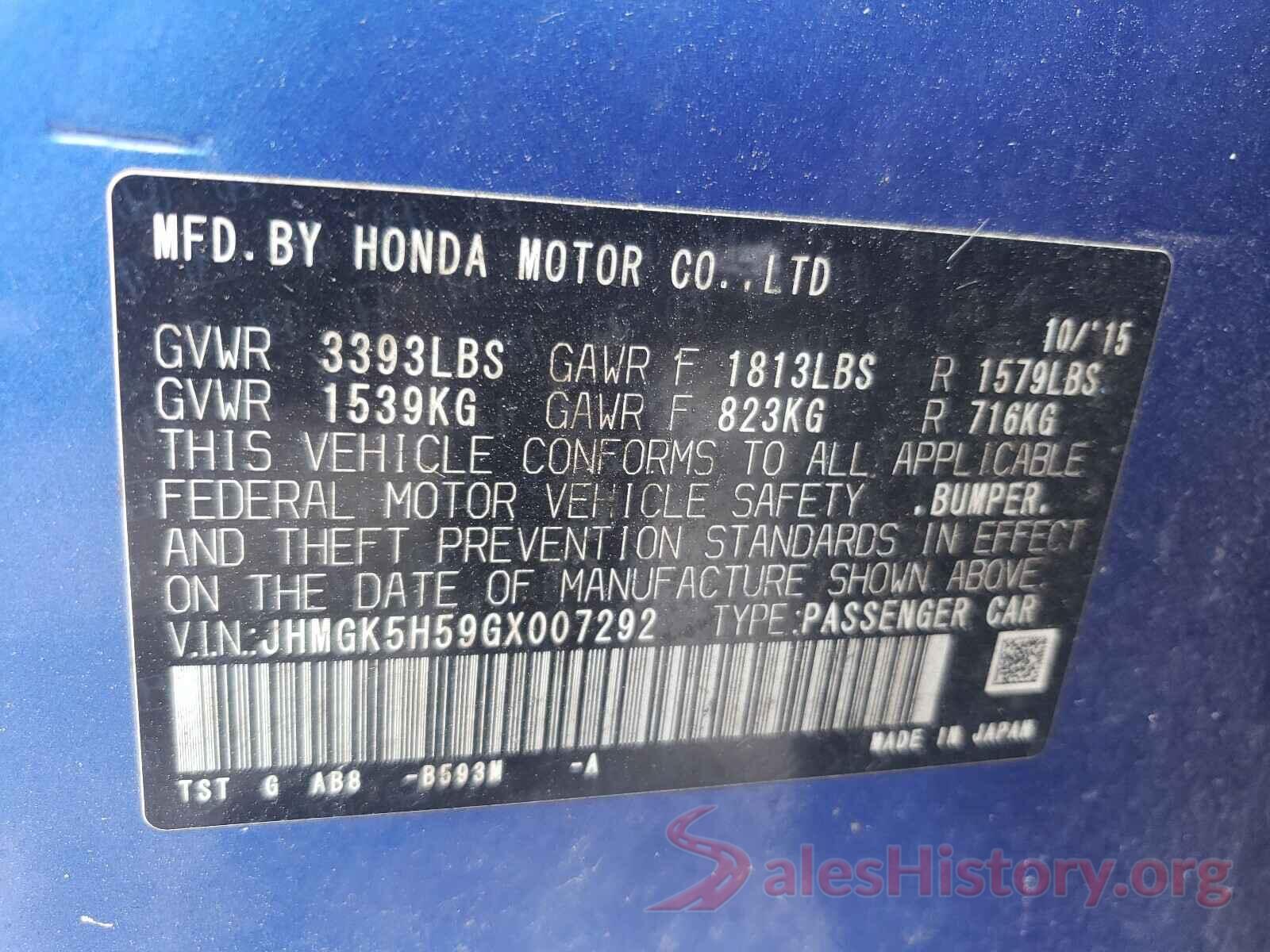 JHMGK5H59GX007292 2016 HONDA FIT