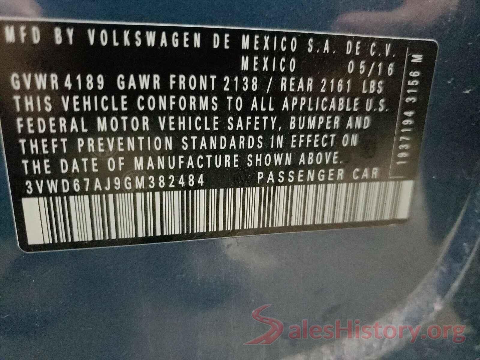 3VWD67AJ9GM382484 2016 VOLKSWAGEN JETTA