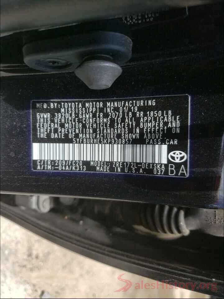 5YFBURHE5KP930857 2019 TOYOTA COROLLA