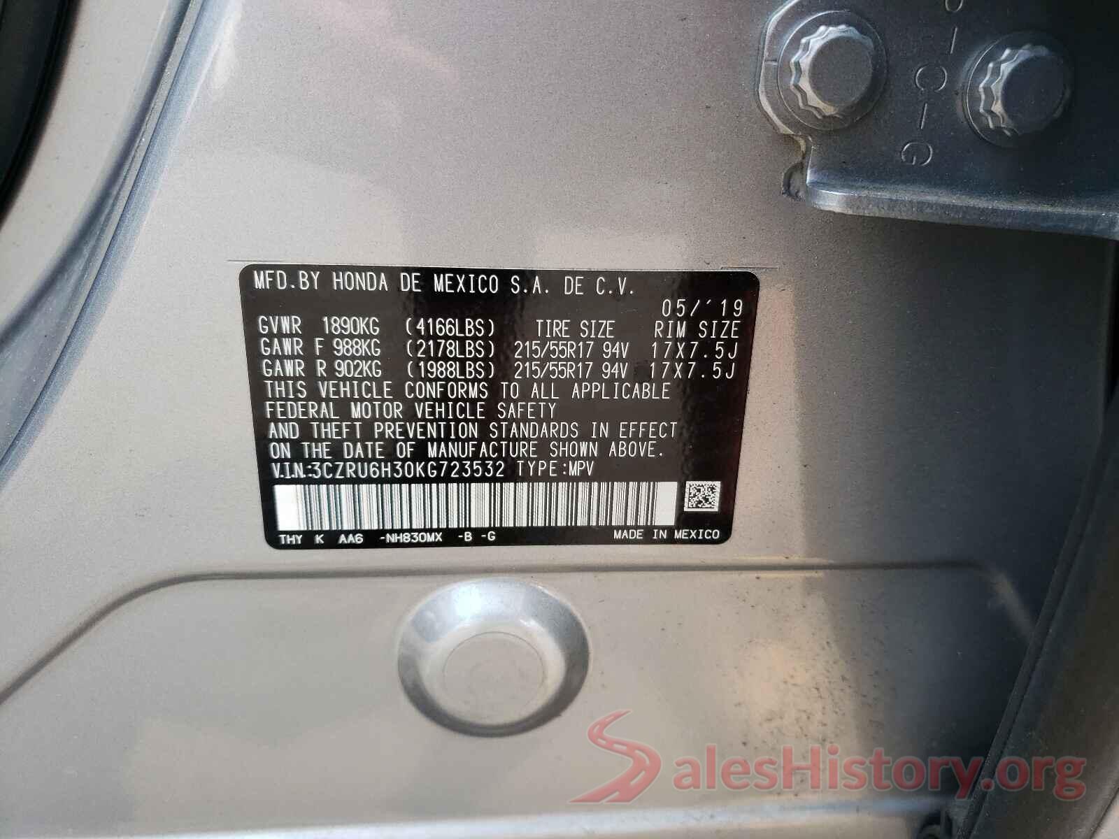 3CZRU6H30KG723532 2019 HONDA HR-V