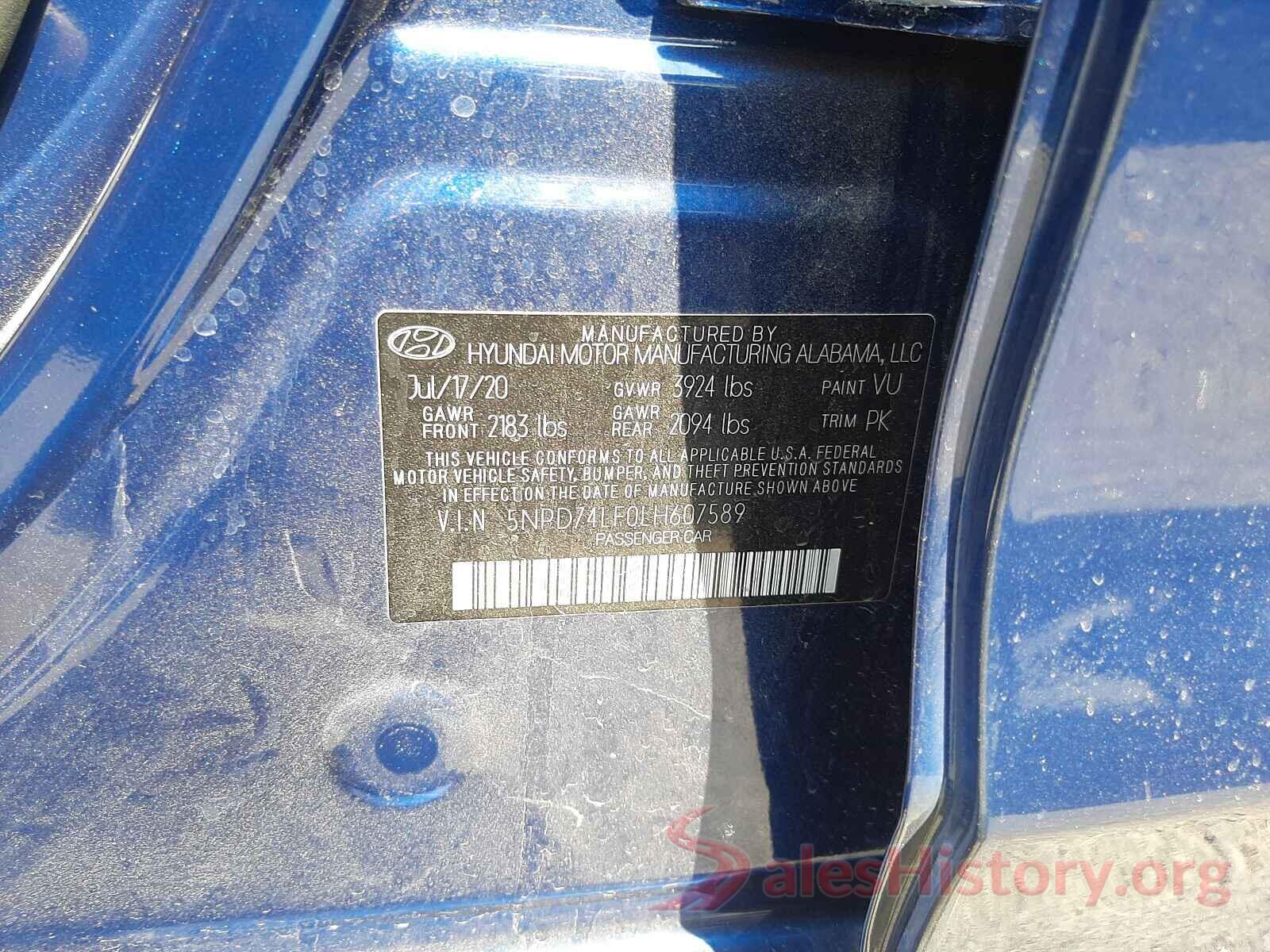 5NPD74LF0LH607589 2020 HYUNDAI ELANTRA