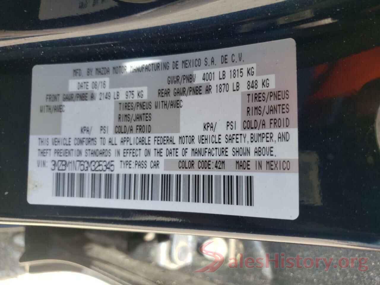 3MZBM1N76GM325345 2016 MAZDA 3