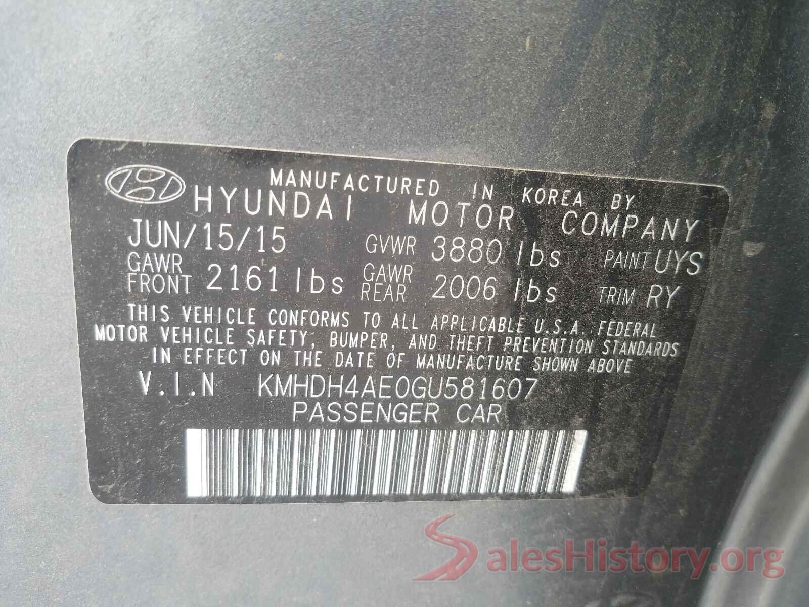 KMHDH4AE0GU581607 2016 HYUNDAI ELANTRA