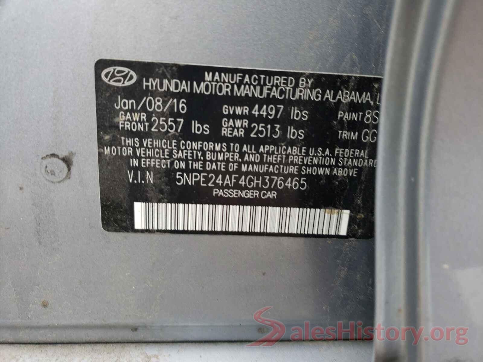 5NPE24AF4GH376465 2016 HYUNDAI SONATA