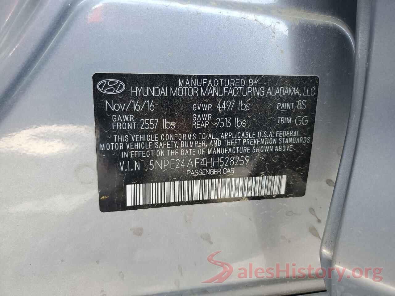 5NPE24AF4HH528259 2017 HYUNDAI SONATA