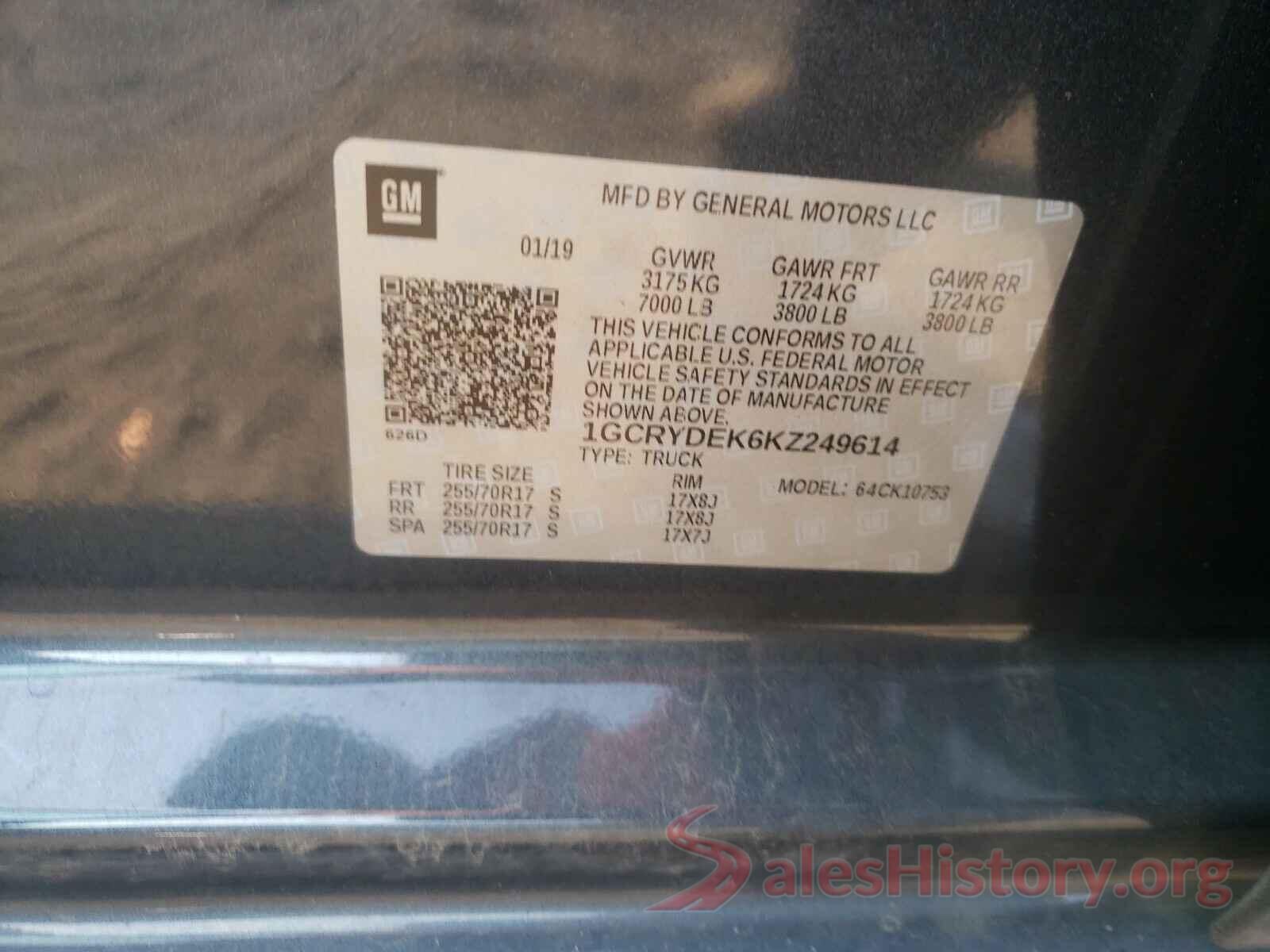 1GCRYDEK6KZ249614 2019 CHEVROLET SILVERADO