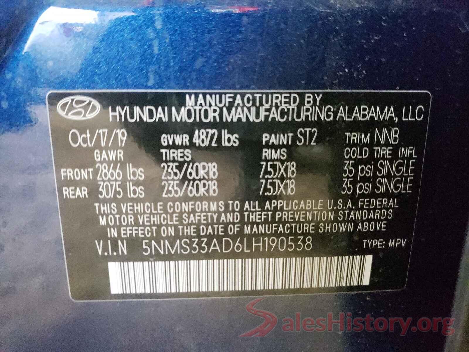 5NMS33AD6LH190538 2020 HYUNDAI SANTA FE