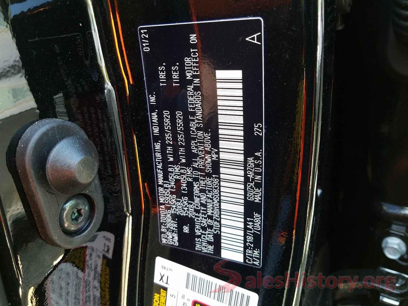 5TDFZRBHXMS083981 2021 TOYOTA HIGHLANDER