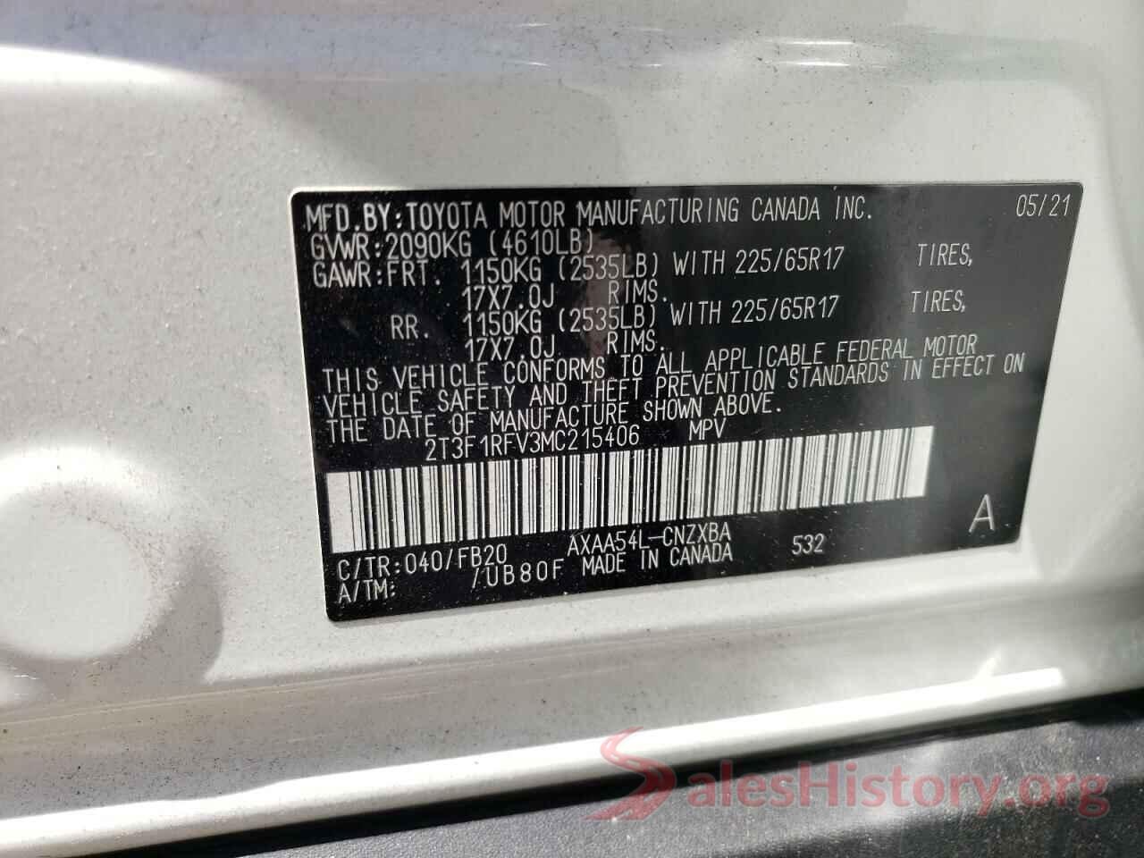 2T3F1RFV3MC215406 2021 TOYOTA RAV4