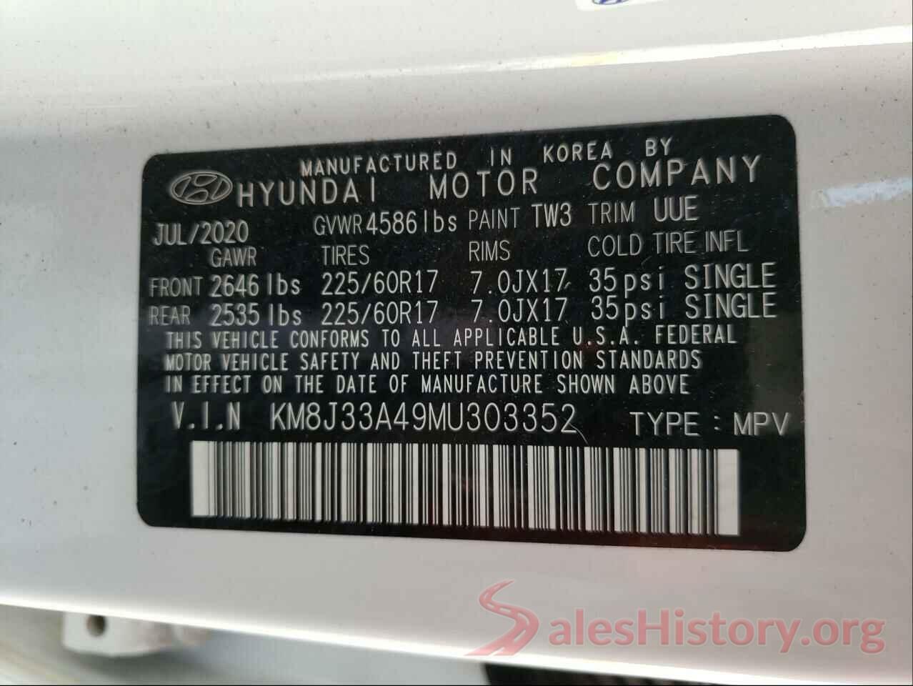 KM8J33A49MU303352 2021 HYUNDAI TUCSON